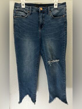 Seven7 denim jeans, asymmetrical raw hem line, women’s size 12. EUC